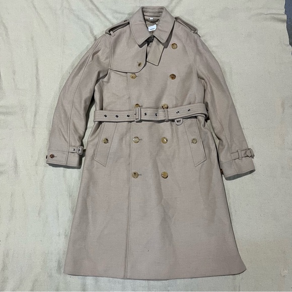 Burberry Wool Trench Coat Backless Tan Womens XL - Picture 4 of 7